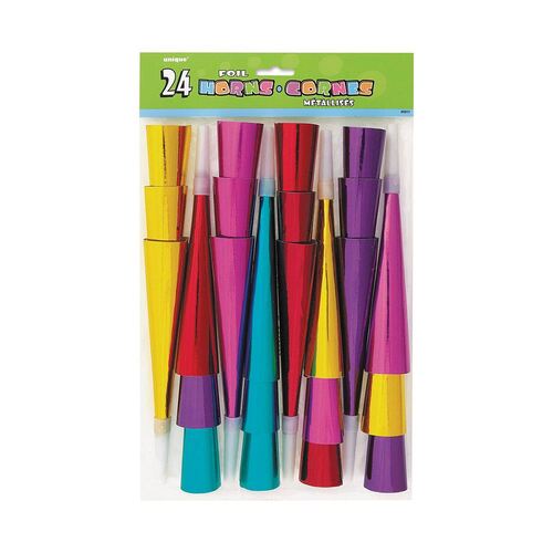 Foil Horn Asst Colour 24pk x 23cm (9)