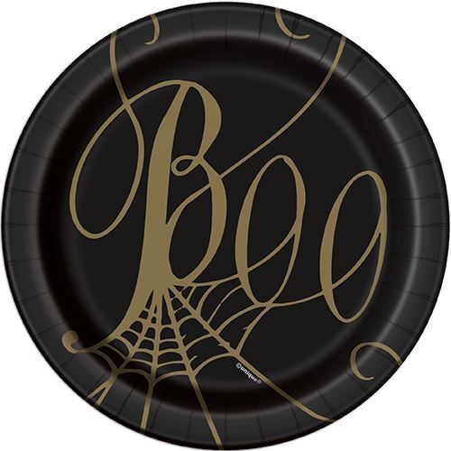 Black & Gold Spider Web Plates 18cm 8 Pack