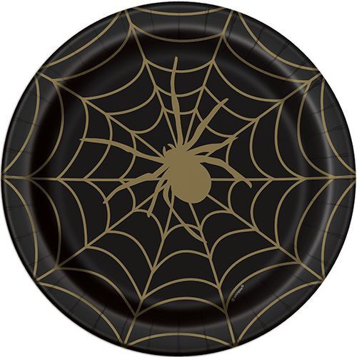 Black & Gold Spider Web Plates 23cm 8 Pack