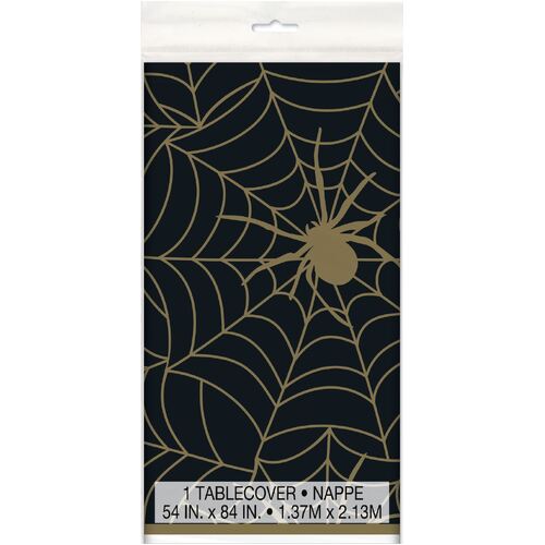 Black With Gold Spiderweb Plastic Tablecover