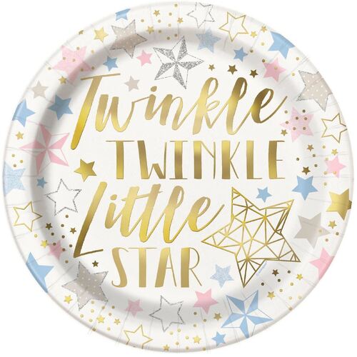Twinkle star Foil Paper Plates 23cm 8 Pack