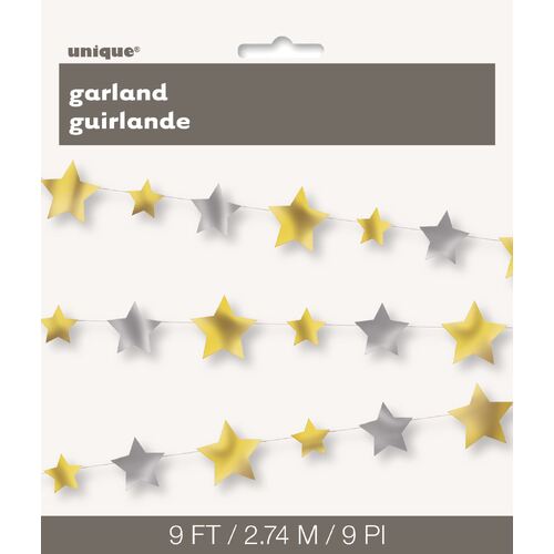 Gold&Silver stars Garland 9ft