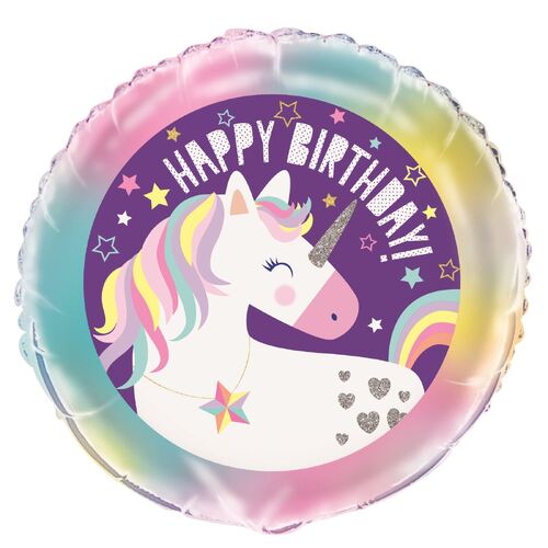 45cm Unicorn Party Happy Birthday  Foil Balloons Packaged