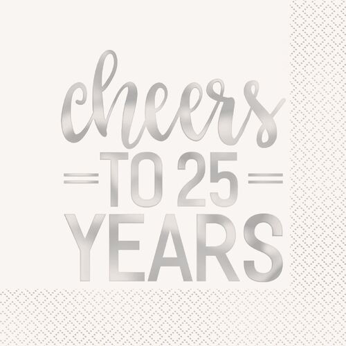 Cheer To 25Y Silver Luncheon Napkins 16 Pack
