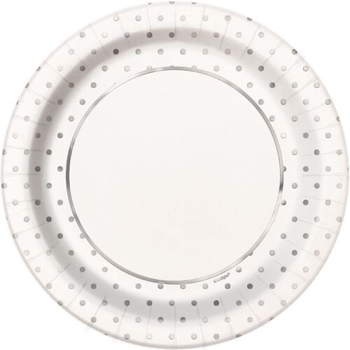 Silver Foil Dots Paper Plates 18cm 8 Pack