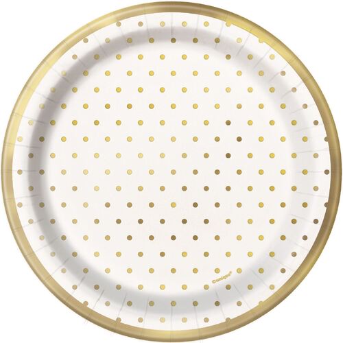 Foil Stamped Mini Dots Gold Paper Plates 18cm 8 Pack