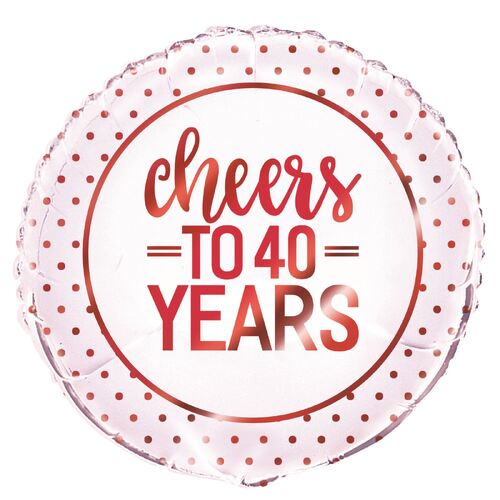 45cm Red Dot Cheers To 40 Years Foil Balloon Packaged