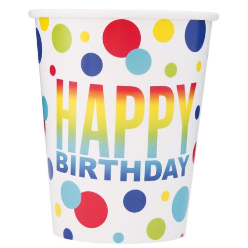 Rainbow Spots Paper Cups 8 Pack 270ml