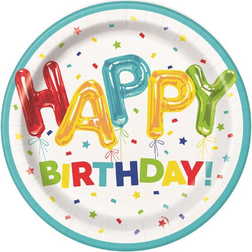 Happy Balloon Paper Plates 23cm 8 Pack