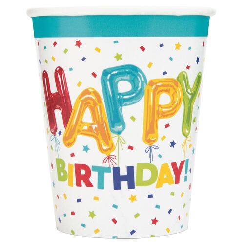 Happy Balloon Paper Cups 8 Pack 270ml