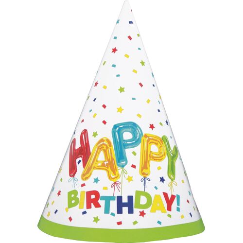 Happy Balloon Party Hats 8 Pack
