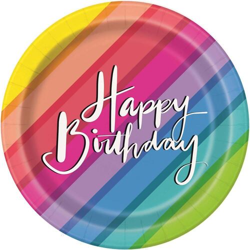 Balloons & Rainbow Paper Plates 18cm 8 Pack