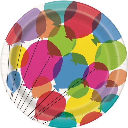 Balloons & Rainbow Paper Plates 23cm 8 Pack