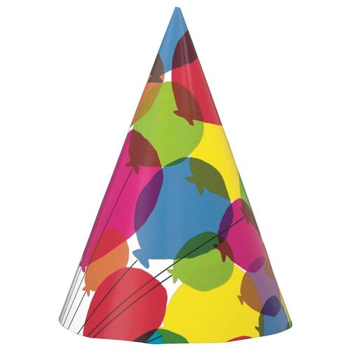 Balloons & Rainbow Party Hats 8 Pack