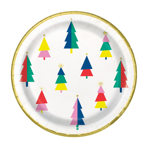 Vibrant Christmas Foil Stamped Paper Plates 23cm 8 Pack