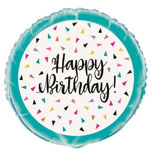 45cm Triangle Confetti Happy Birthday Foil Balloon Packaged