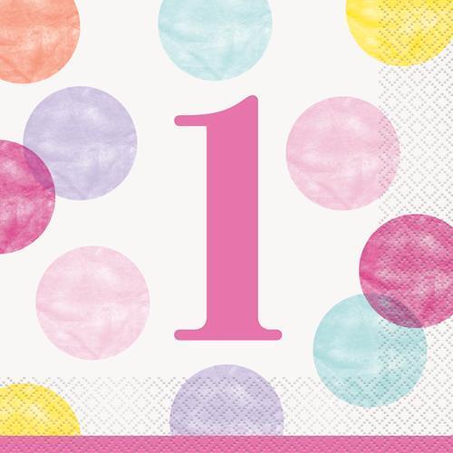 Pink Dots 1st Birthday Luncheon Napkins 16 Pack