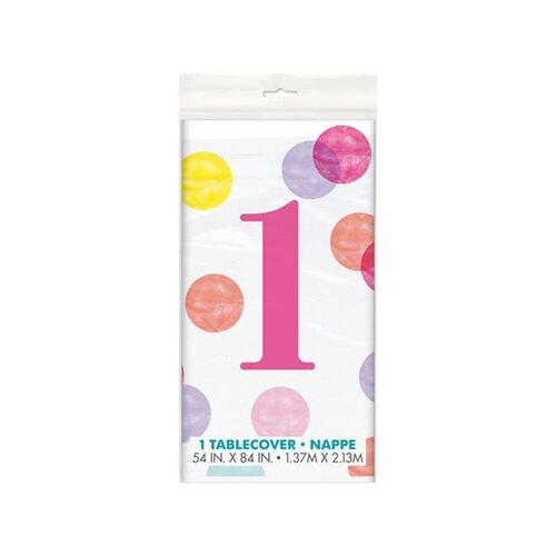 Pink Dots 1st Birthday Tablecover