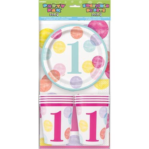 Pink Dots 1st Birthday Pty Pk For 8
