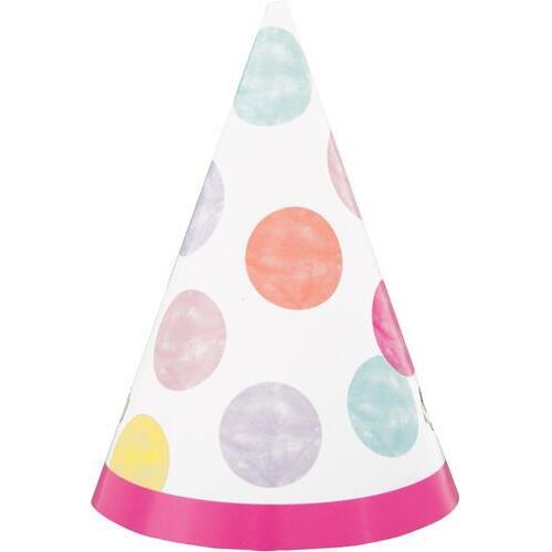 Pink Dots 1st Mini Party Hat 8 Pack