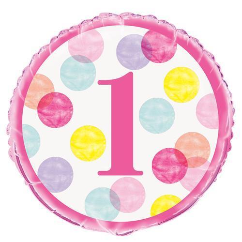 Pink Dots 1st 18 Foil Balloon Pkg