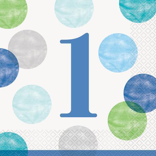 Blue Dots 1st Birthday Luncheon Napkins 16 Pack