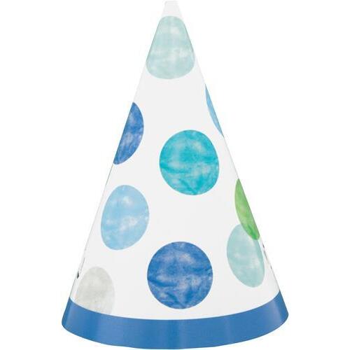 Blue Dots 1st Mini Party Hat 8 Pack