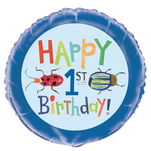 45cm Bug Happy 1st Birthday Foil Balloon Packaged