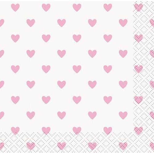 Baby Shower Pink Hearts Beverage Napkins 16 Pack