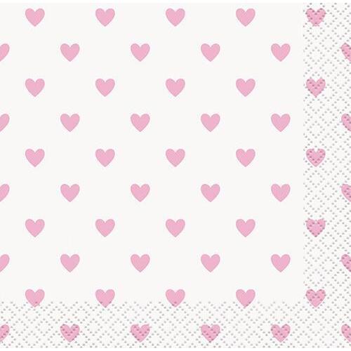 Baby Shower Pink Hearts Beverage Napkins 16 Pack