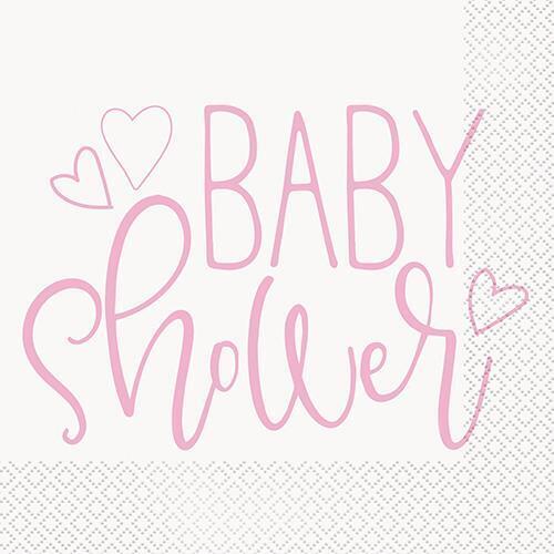 Baby Shower Pink Hearts Luncheon Napkins 16 Pack