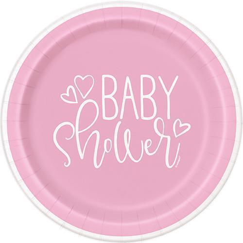 Baby Shower Pink Hearts Paper Plates 18cm 10 Pack