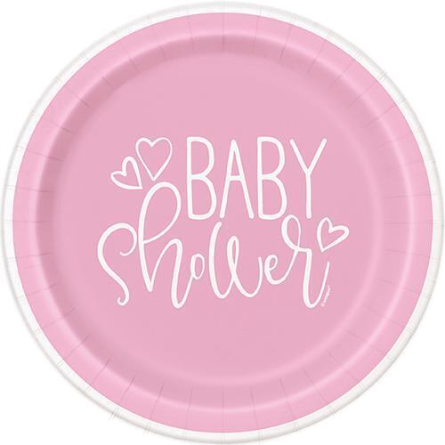 Baby Shower Pink Hearts Paper Plates 18cm 10 Pack