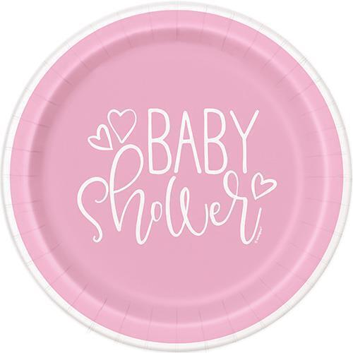 Baby Shower Pink Hearts Paper Plates 23cm 8 Pack