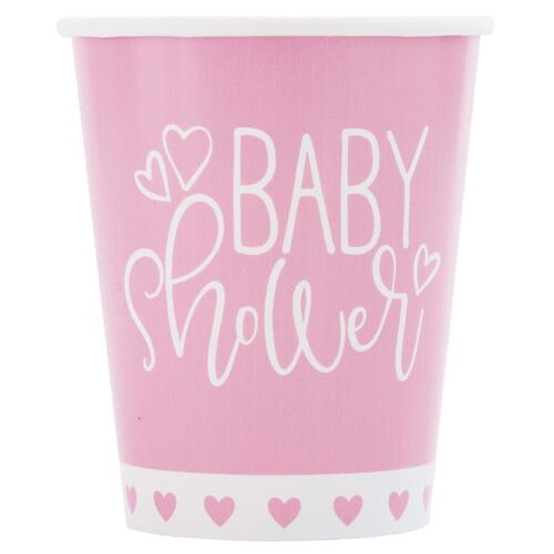 Baby Shower Pink Heart Paper Cups Paper Cups 8 Pack 270ml
