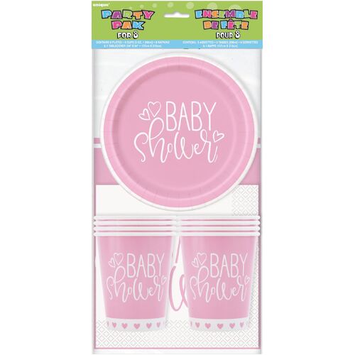 Baby Shower Pink Hearts Party Pack For 8
