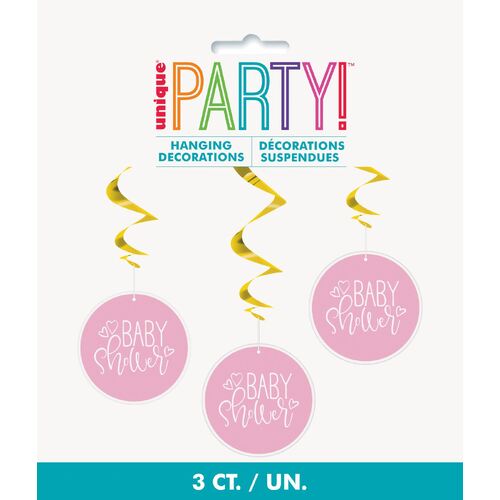 90cm Baby Shower Pink Hearts Swirl Decoration 3 Pack