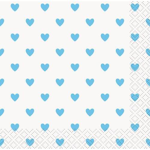 Baby Shower Blue Hearts Beverage Napkins 16 Pack