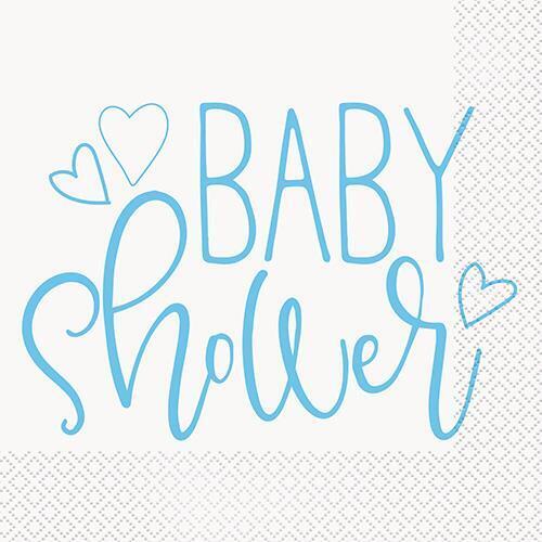 Baby Shower Blue Hearts Luncheon Napkins 16 Pack