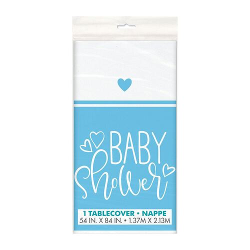 Baby Shower Blue Hearts Printed Tablecover