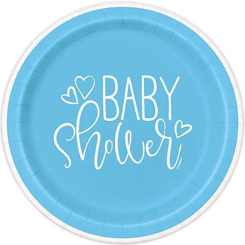 Baby Shower Blue Hearts Paper Plates 18cm 8 Pack