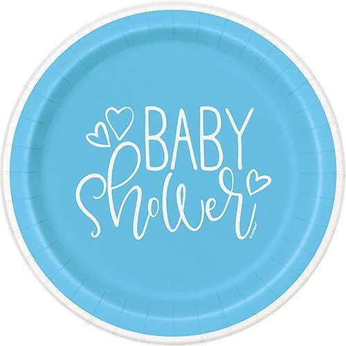 Baby Shower Blue Hearts Paper Plates 23cm 8 Pack