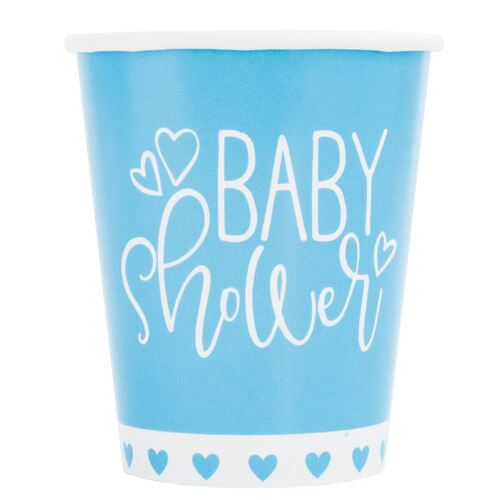 Baby Shower Blue Heart Paper Cups Paper Cups 8 Pack 270ml