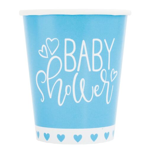 Baby Shower Blue Heart Paper Cups Paper Cups 8 Pack 270ml