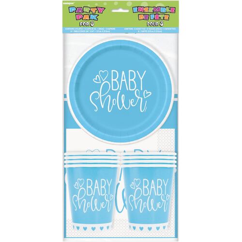 Baby Shower Blue Hearts Party Pack For 8
