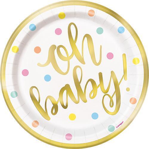 Oh Baby Foil Stamped Paper Plates 18cm 8 Pack