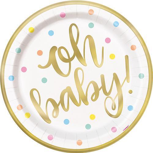 Oh Baby Foil Stamped Paper Plates 23cm 8 Pack