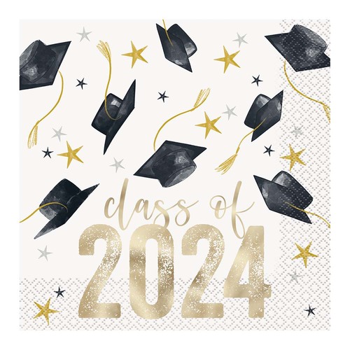 Golden Star Graduation Foil Stamped Luncheon Napkins 2ply 33cm X 33cm 16 Pack