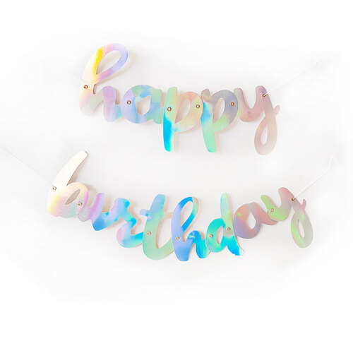 Happy Birthday Iridescent Foil Script Jointed Banner