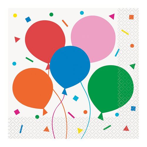 Colourful Balloons Luncheon Napkins 2ply 33cm X 33cm 16 Pack